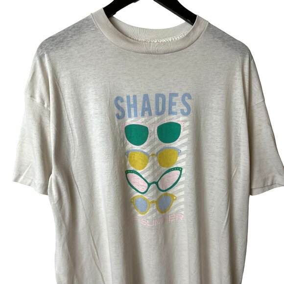 Vintage 70s 80s Shades of Summer T Shirt White 2XL XXL Single Stitch Beach Solid - Picture 1 of 14